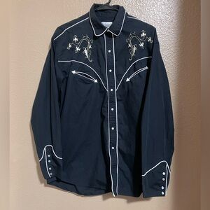 Express Black Shirt with White Floral Embroidery